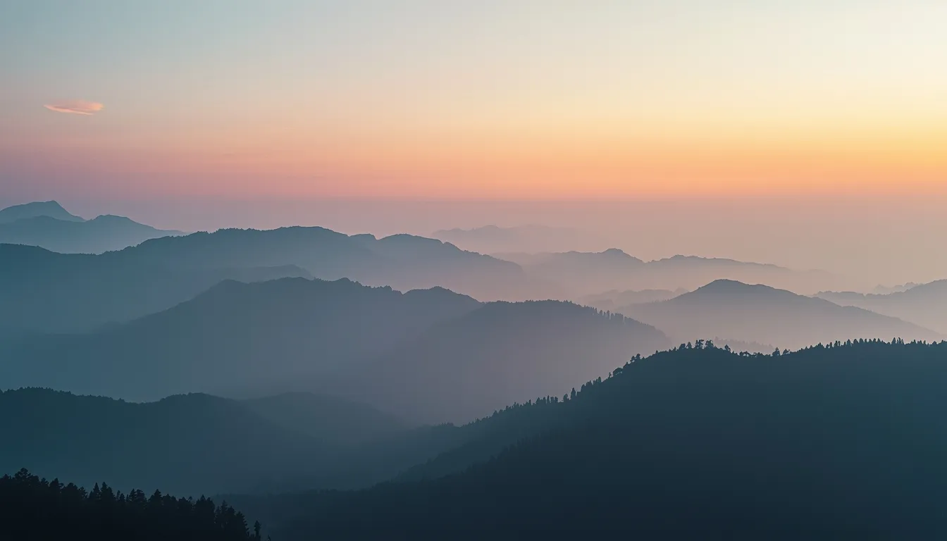 Misty mountain horizon at dawn