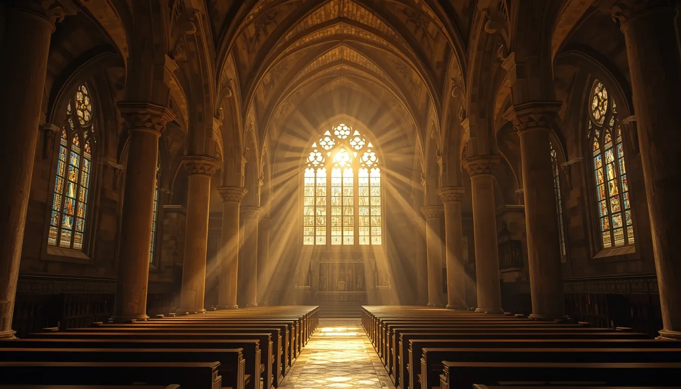 Stained glass window with light streaming through