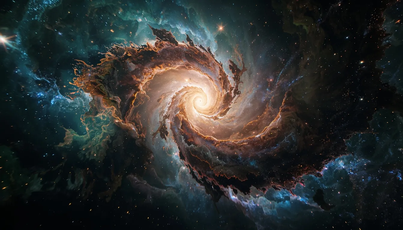 Spiral galaxy merged with organic natural forms