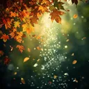Autumn leaves falling with light particles - the natural cycle of life and death