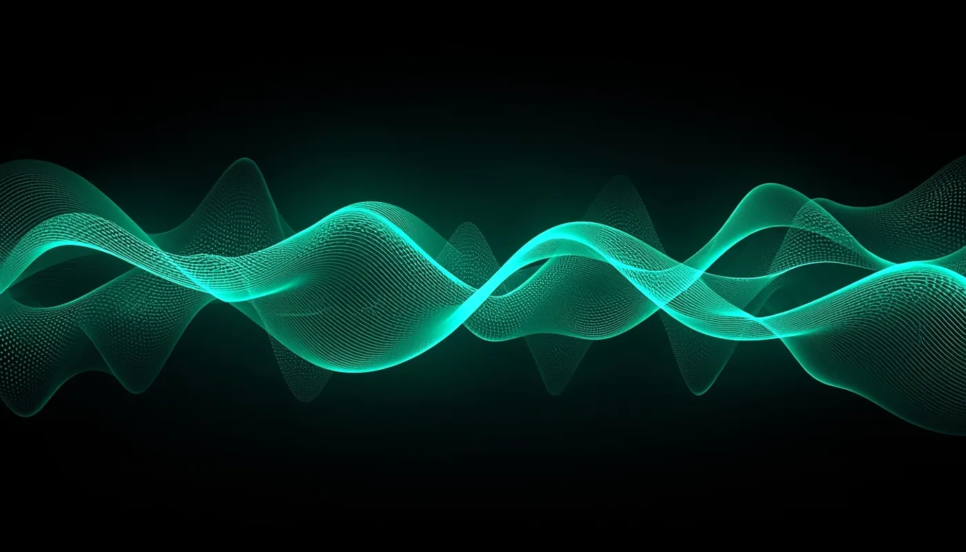 Glowing emerald frequency waves flowing through space - everything vibrates