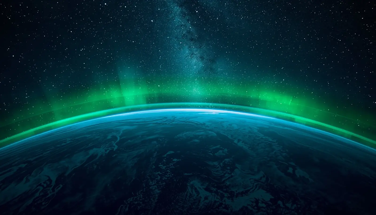 Earth from space with emerald aurora borealis and Milky Way - we are part of the cosmos