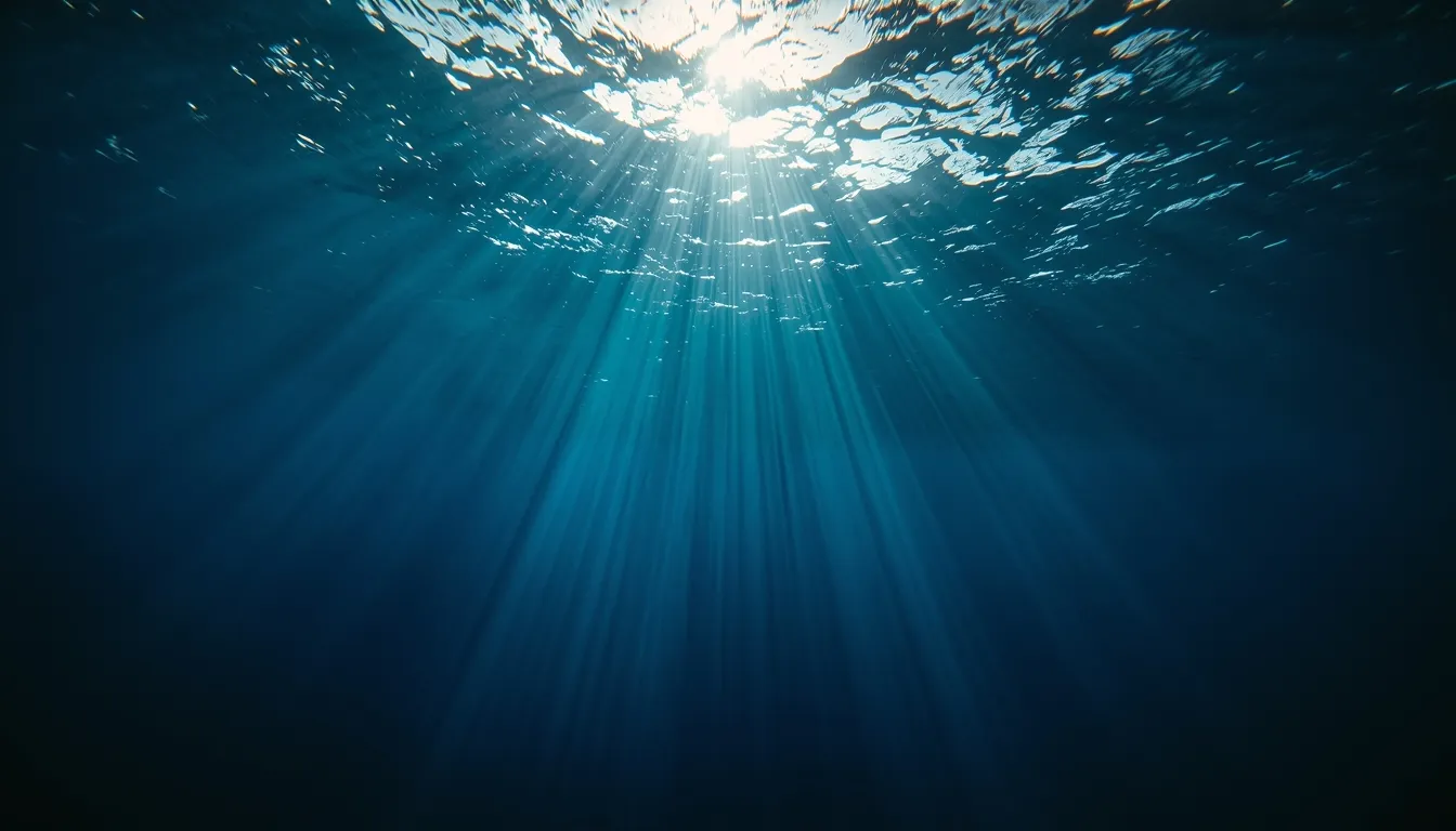 Deep ocean view with sunlight penetrating from above