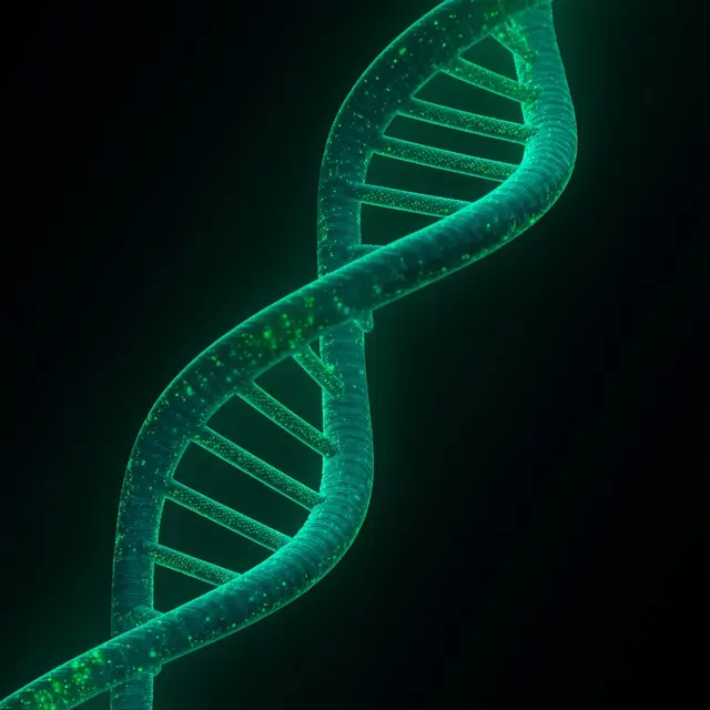 Glowing emerald DNA double helix - science reveals the wonder of existence