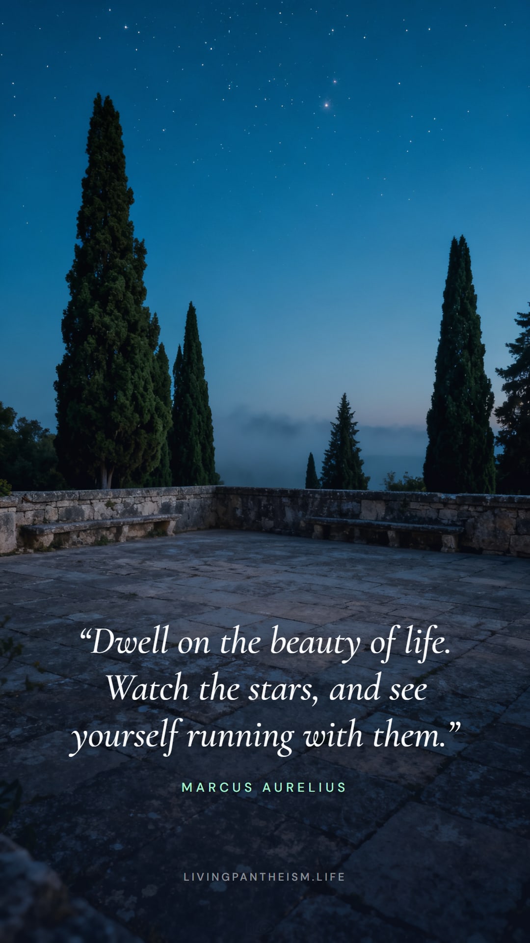 Marcus Aurelius quote wallpaper: Dwell on the beauty of life. Watch the stars, and see yourself running with them.