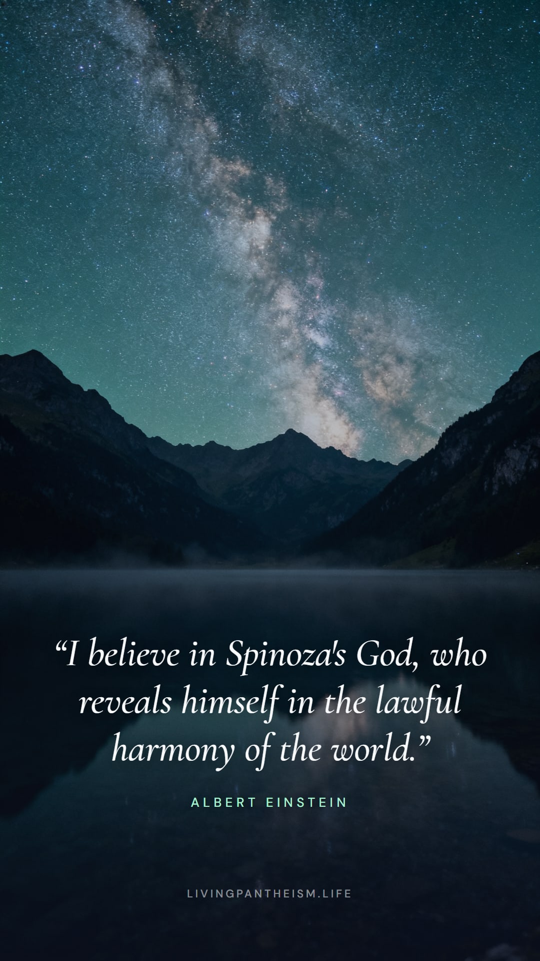 Albert Einstein quote wallpaper: I believe in Spinoza's God, who reveals himself in the lawful harmony of the world.