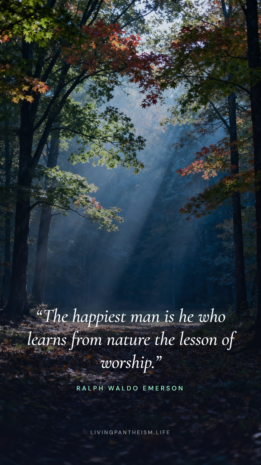 Ralph Waldo Emerson quote wallpaper: The happiest man is he who learns from nature the lesson of worship.
